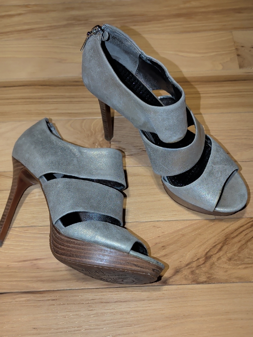 Calvin Klein Metallic Taupe Strappy High Heel Sandals